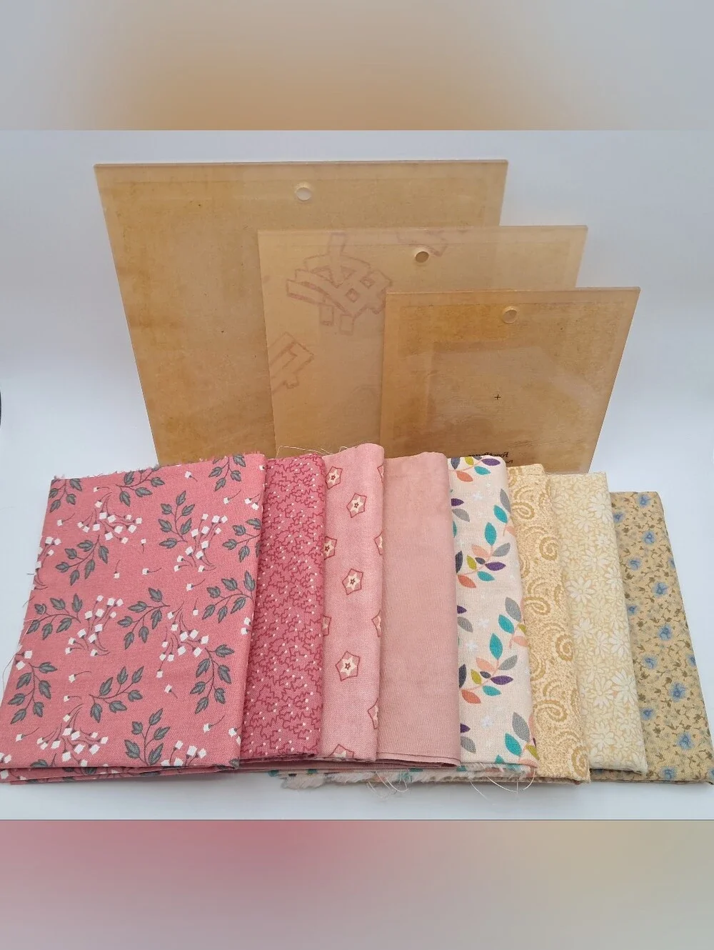 Bundle of Cotton Fabrics Floral & Leaf Prints Pink Yellow Sewing Quilting Crafts